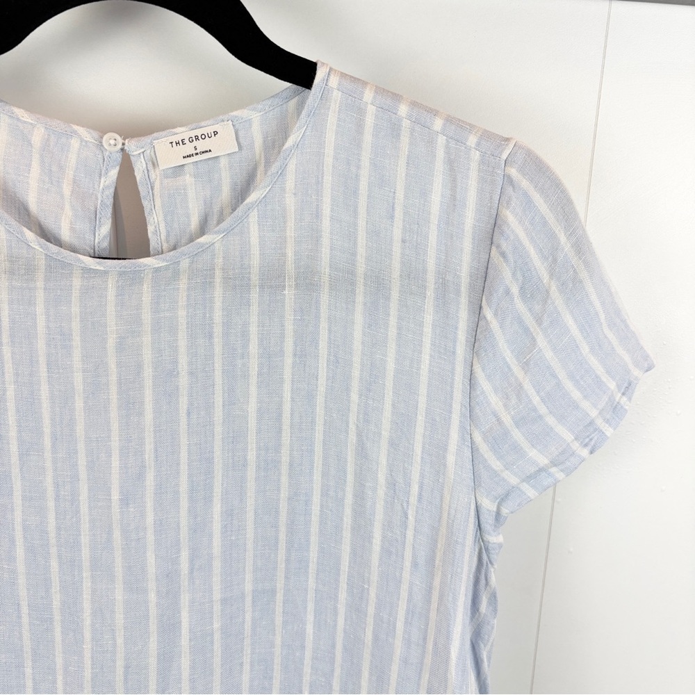 Aritzia The Group Allay Linen Maxi T-Shirt Dress Powder Blue White Stripe sz S - Picture 4 of 9